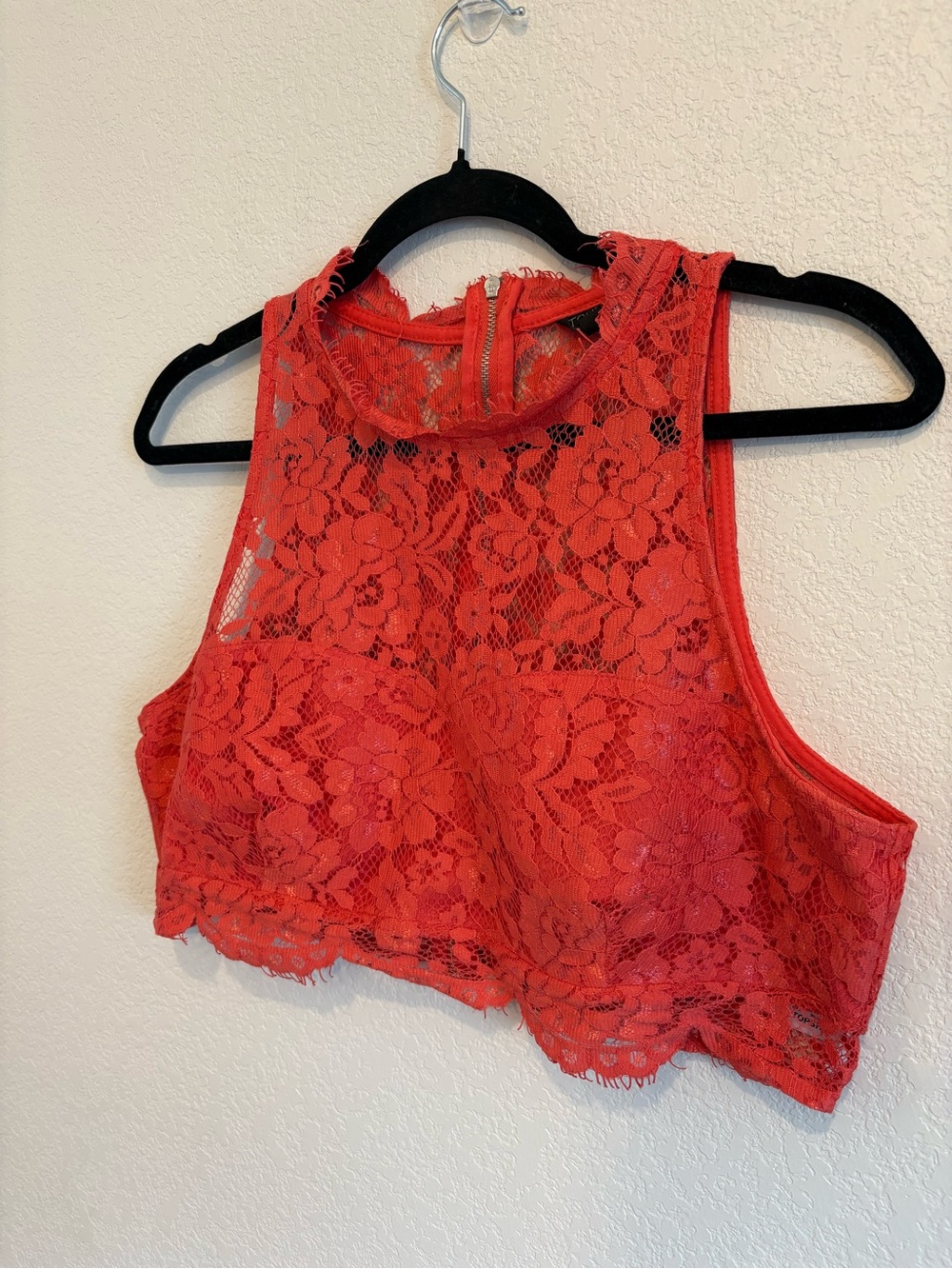 Topshop Coral Lace Crop Top Sleeveless High Neck US 12 - Picture 3 of 13